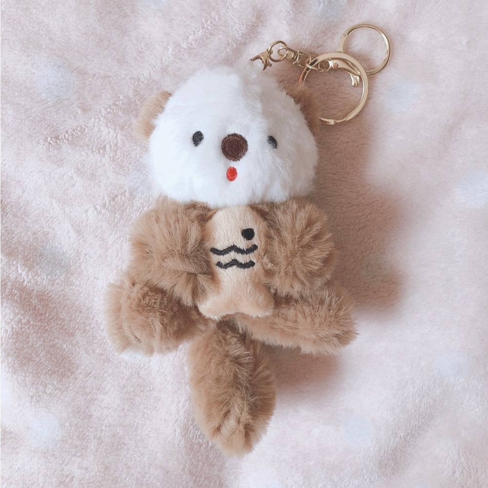 Fluffy Otter Bag Charm/Keychain with Gold Hardware 🦦🐟 ♥️♥️